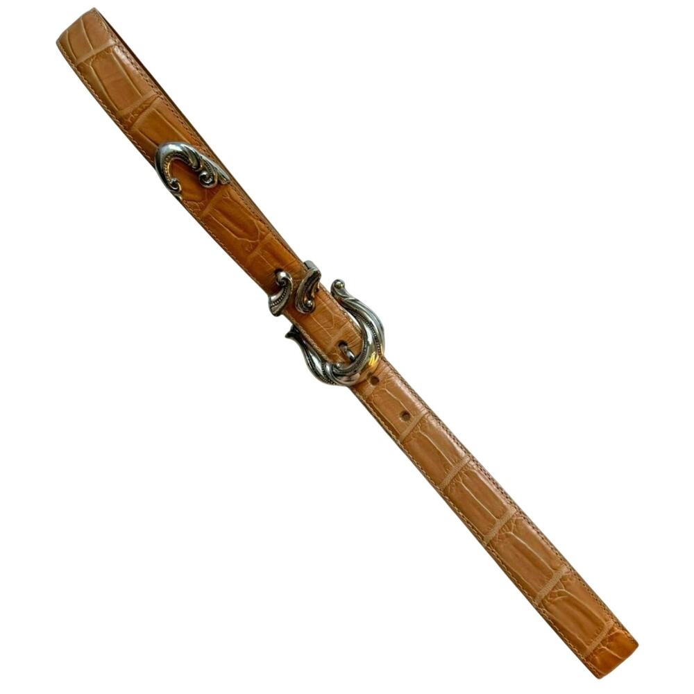 Coldwater Creek Vintage Croc Embossed Leather Belt Western Size Large